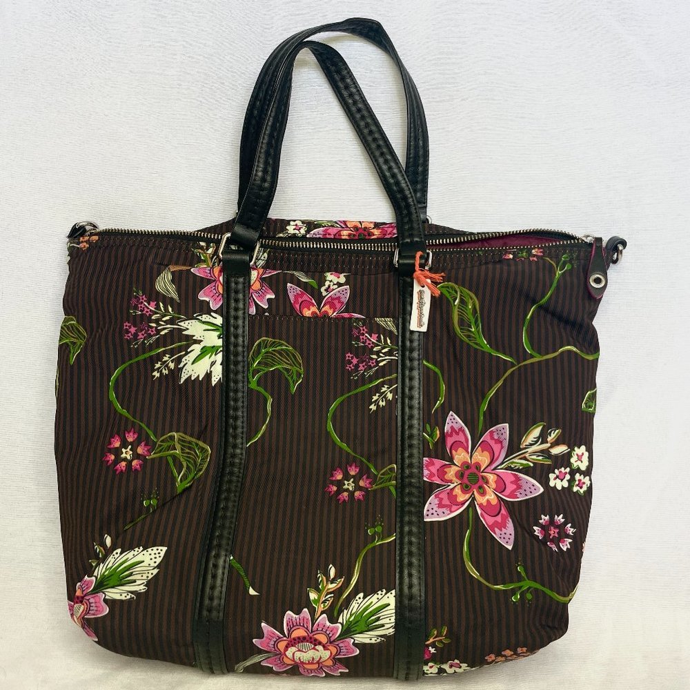 Vera Bradley Zip Top Preppy Poly Tote--Rare Flower and Stripe Pattern